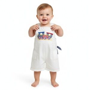 Vintage Tiny Tots Original Train Embroidered Overalls Boys Size 4 Cotton Blend